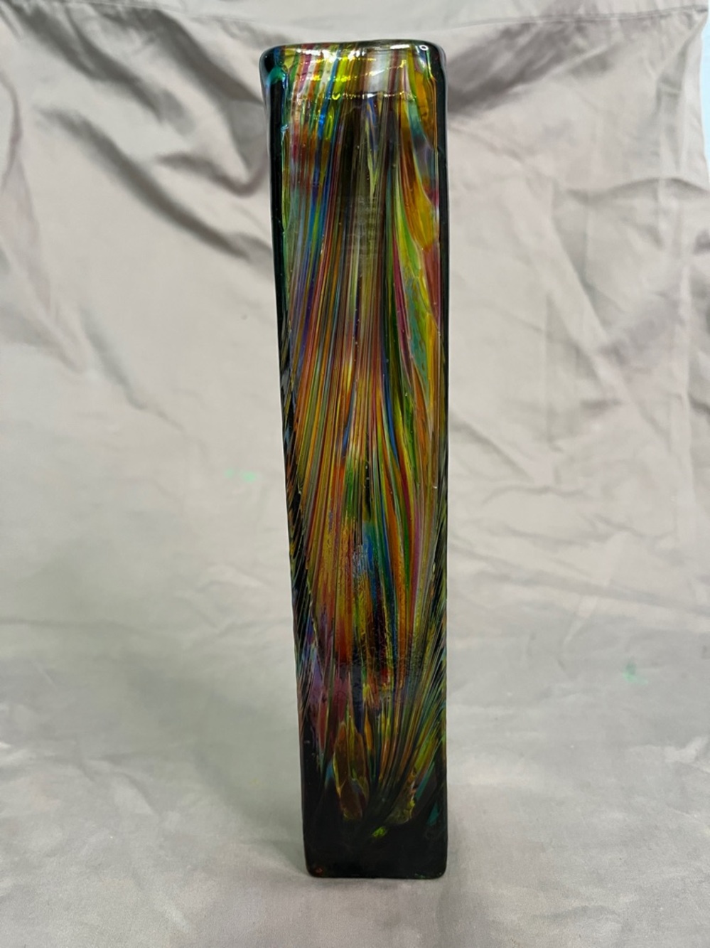 Signed Colorful Murano Style Art Glass Vase Hand-blown "Peacock Glass" - Picture 5 of 9